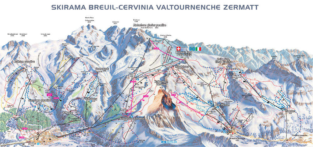 Mappa piste sci Cervinia-Zermatt